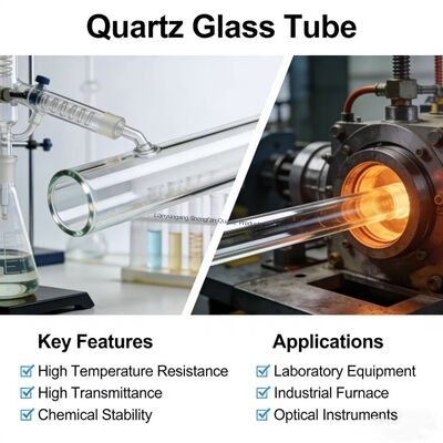 کیفیت  Factory Made High Temperature Resistant Quartz Glass Tube with 99.99% SiO2 Purity and 1100℃ Working Temperature کارخانه